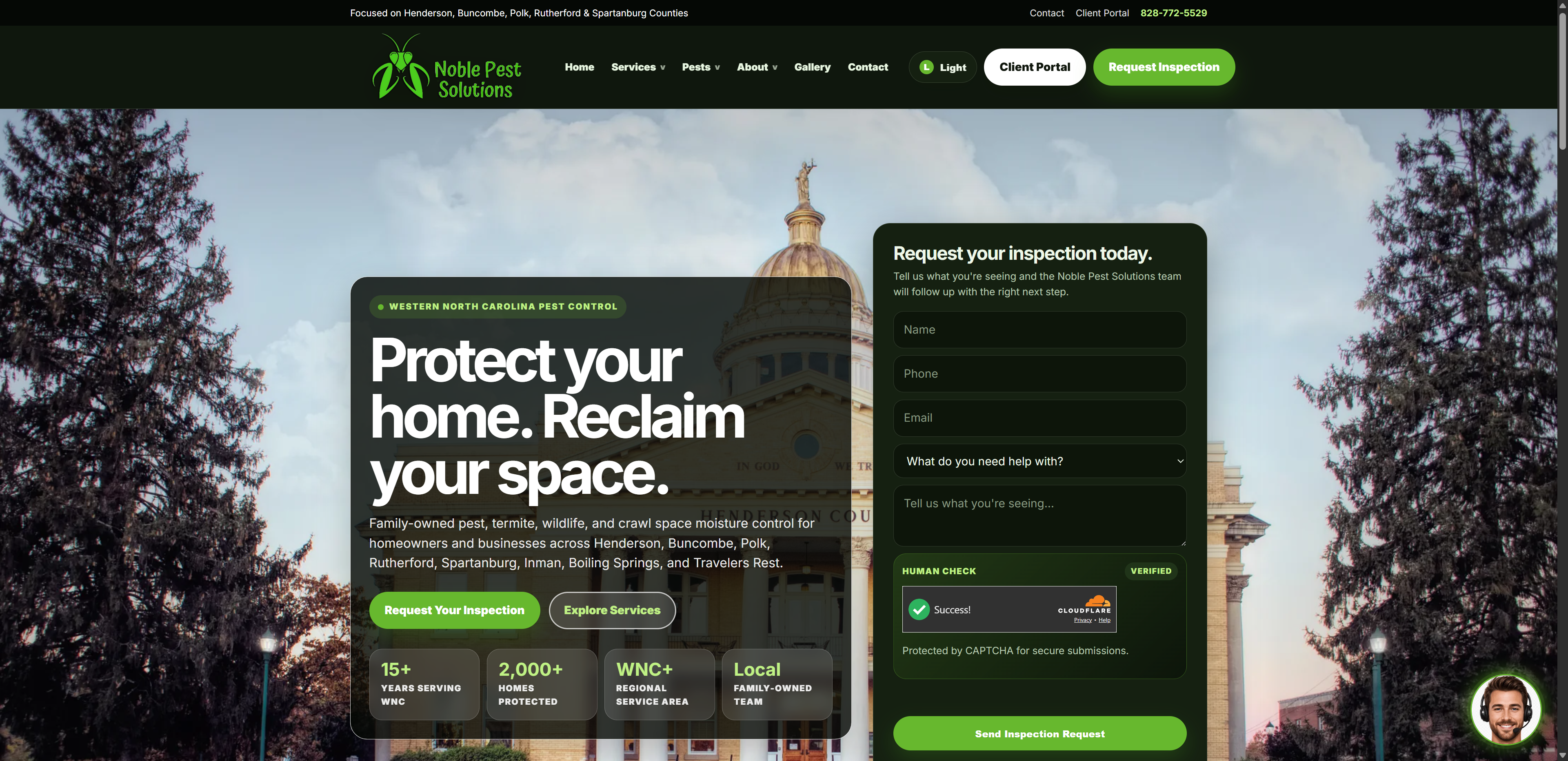 Noble Pest Solutions website homepage shown on desktop